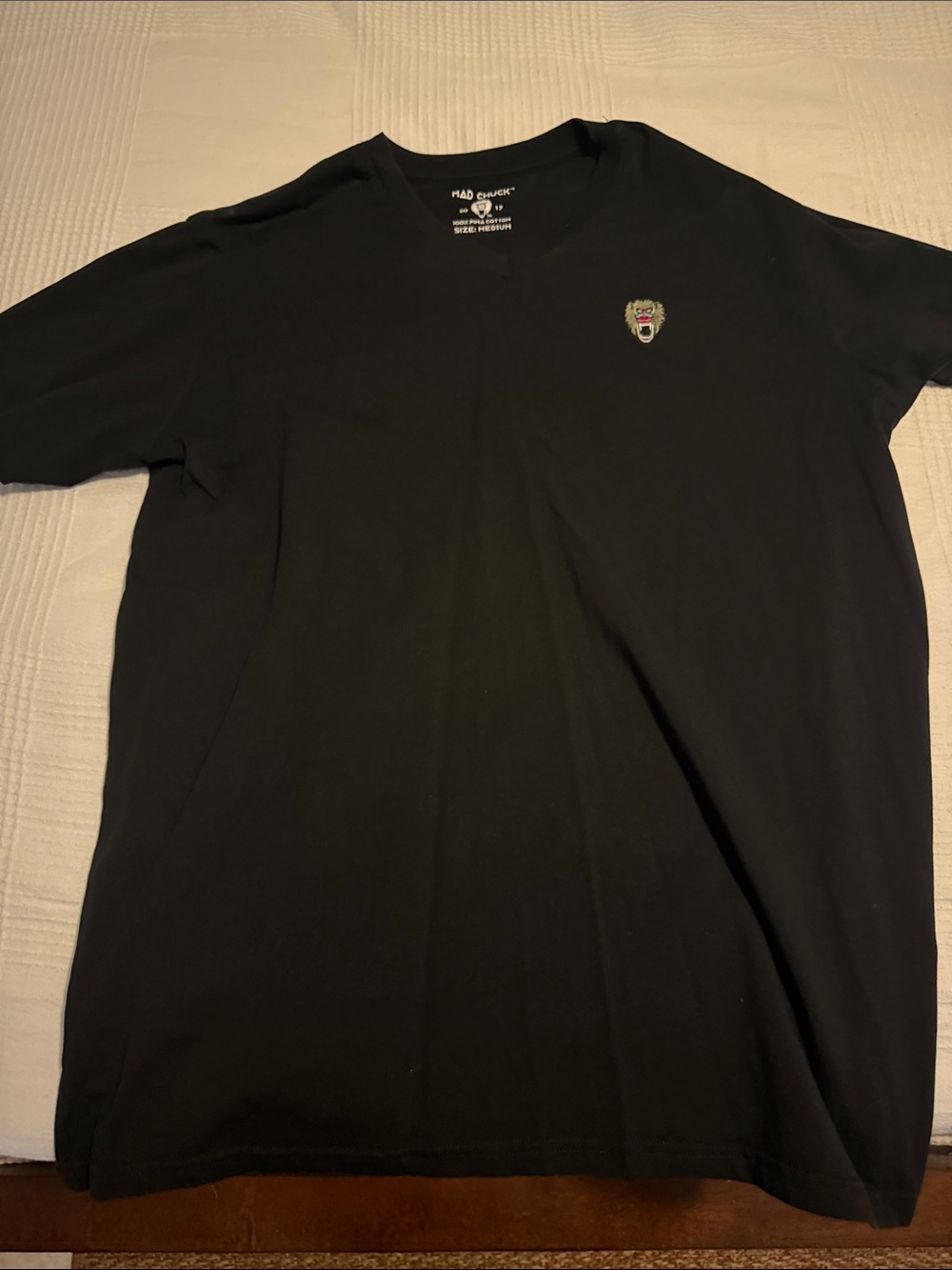 Black V-Neck Short Sleeve Tee with Chest Patch